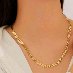 NEW 18k Gold Plated Leaflet Stainless Steel Chain Necklace